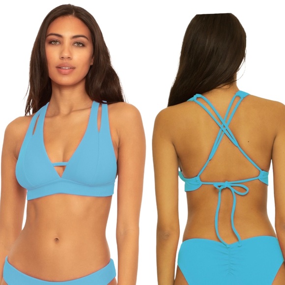 BECCA Other - Becca Elaine Bralette Ribbed Strappy Bikini Top Blue 32-38 DD NWT
